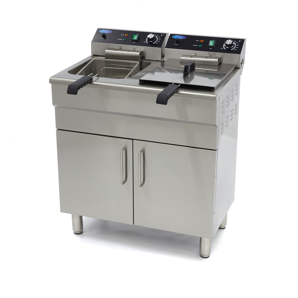 Freidora - Profesional - 2 x 16L - 2 Cestas - con Grifo de Vaciado y Soporte - 400V