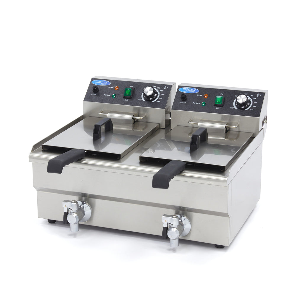 Fritteuse - Professionell - 2 x 10L - 2 Körbe - mit Ablasshahn