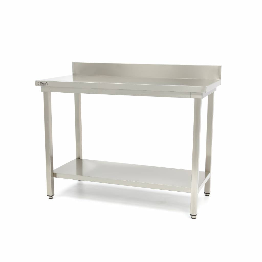 Mesa de Trabajo de Acero Inoxidable - Profesional - 100 x 60cm - Altura Ajustable - con Salpicadero y Estante de Almacenamiento