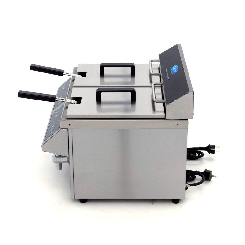 Doppel-Induktionsfritteuse - Professionell - 2 x 8L - 2 Körbe - Mit Ablasshahn