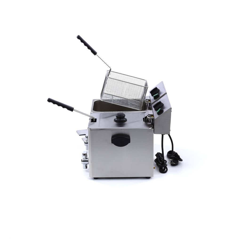Fritteuse - Professionell - 2 x 8L - 2 Körbe - mit Ablasshahn
