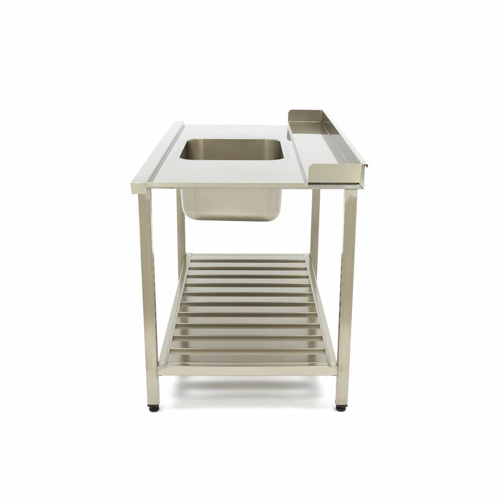 Mesa para Lavavajillas - Profesional - 120 x 75cm - Derecha - con Fregadero y Salpicadero - incl Estante de Almacenamiento