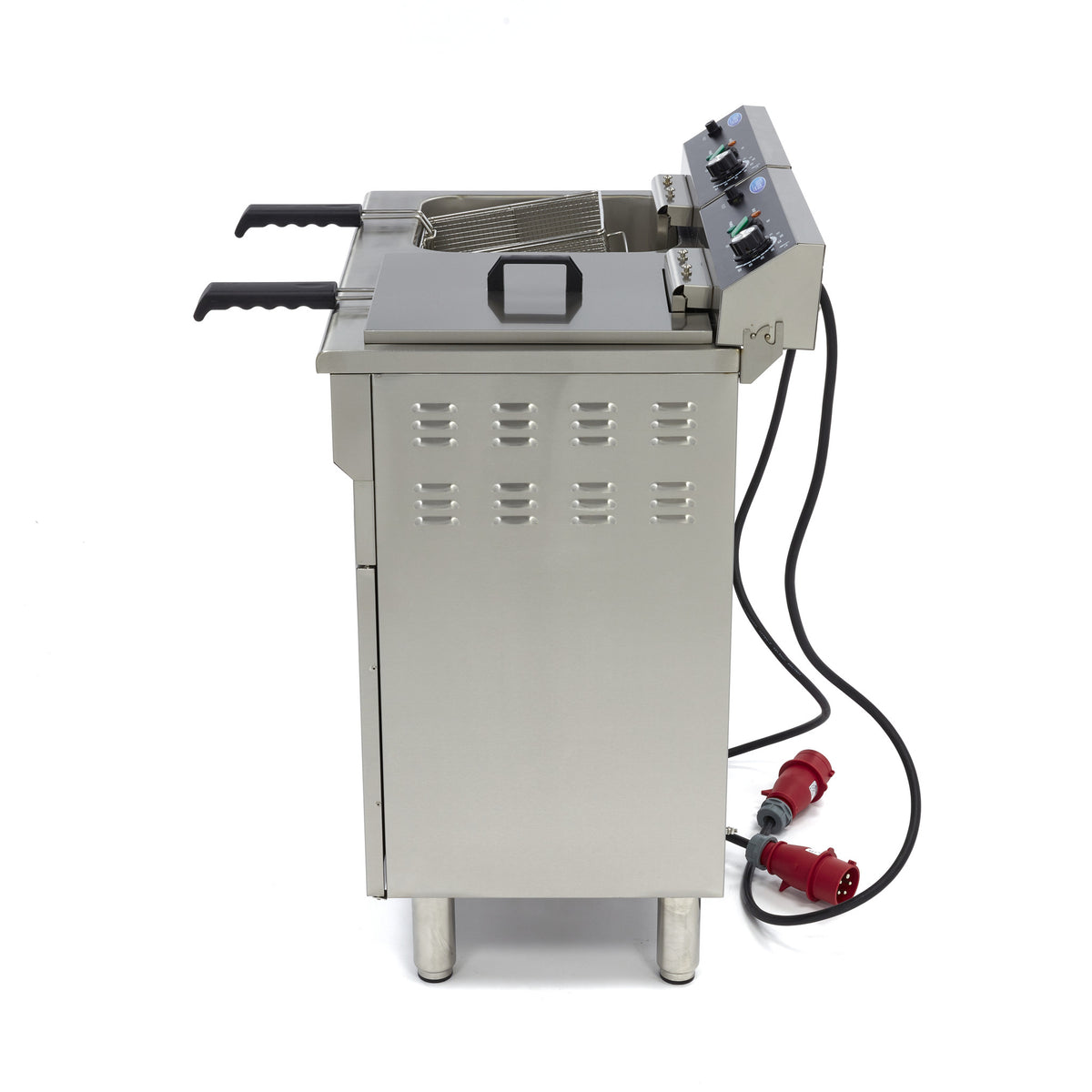 Freidora - Profesional - 2 x 16L - 2 Cestas - con Grifo de Vaciado y Soporte - 400V