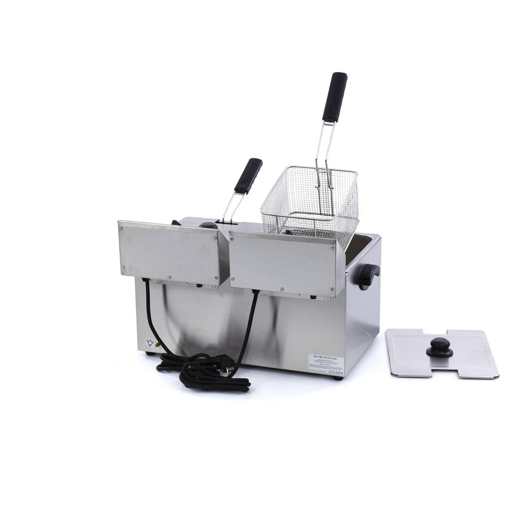 Fritteuse - Professionell - 2 x 8L - 2 Körbe - mit Ablasshahn