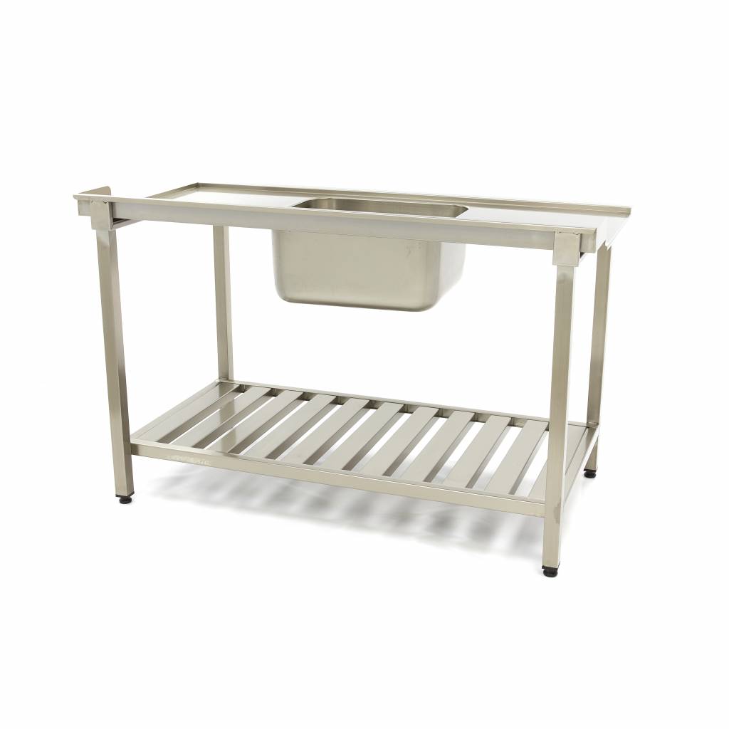 Mesa para Lavavajillas - Profesional - 140 x 75cm - Derecha - con Fregadero y Salpicadero - incl Estante de Almacenamiento