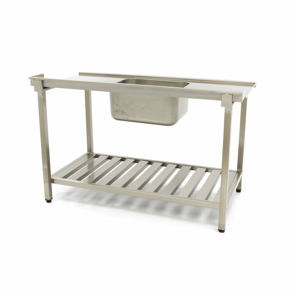 Mesa para Lavavajillas - Profesional - 120 x 75cm - Izquierda - con Fregadero y Salpicadero - incl Estante de Almacenamiento