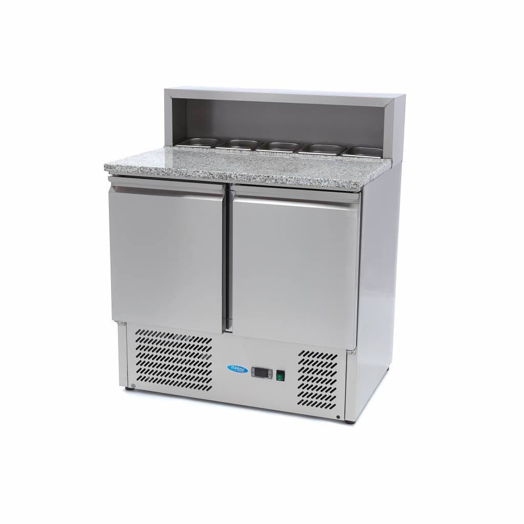 Mesas Refrigerado para Pizzas Preparacion - Profesional - 90cm - 2 Puertas - para 5 x 1/6 GN - incl Tapa de Acero Inoxidable