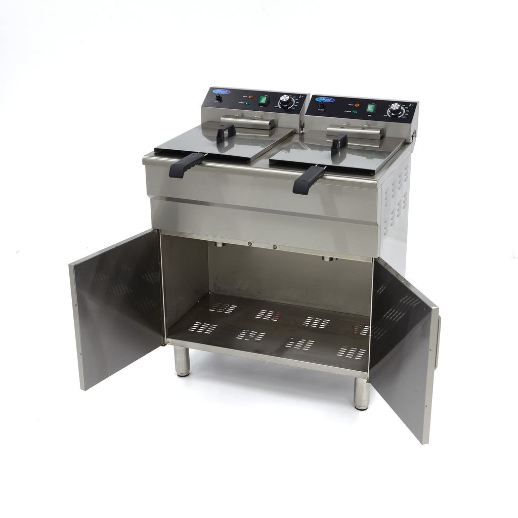 Freidora - Profesional - 2 x 16L - 2 Cestas - con Grifo de Vaciado y Soporte - 400V