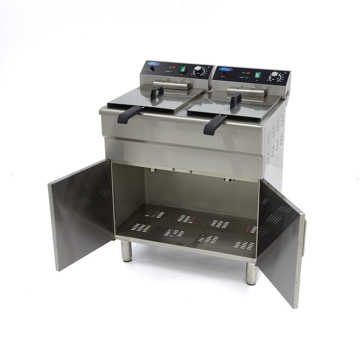 Freidora - Profesional - 2 x 16L - 2 Cestas - con Grifo de Vaciado y Soporte - 400V