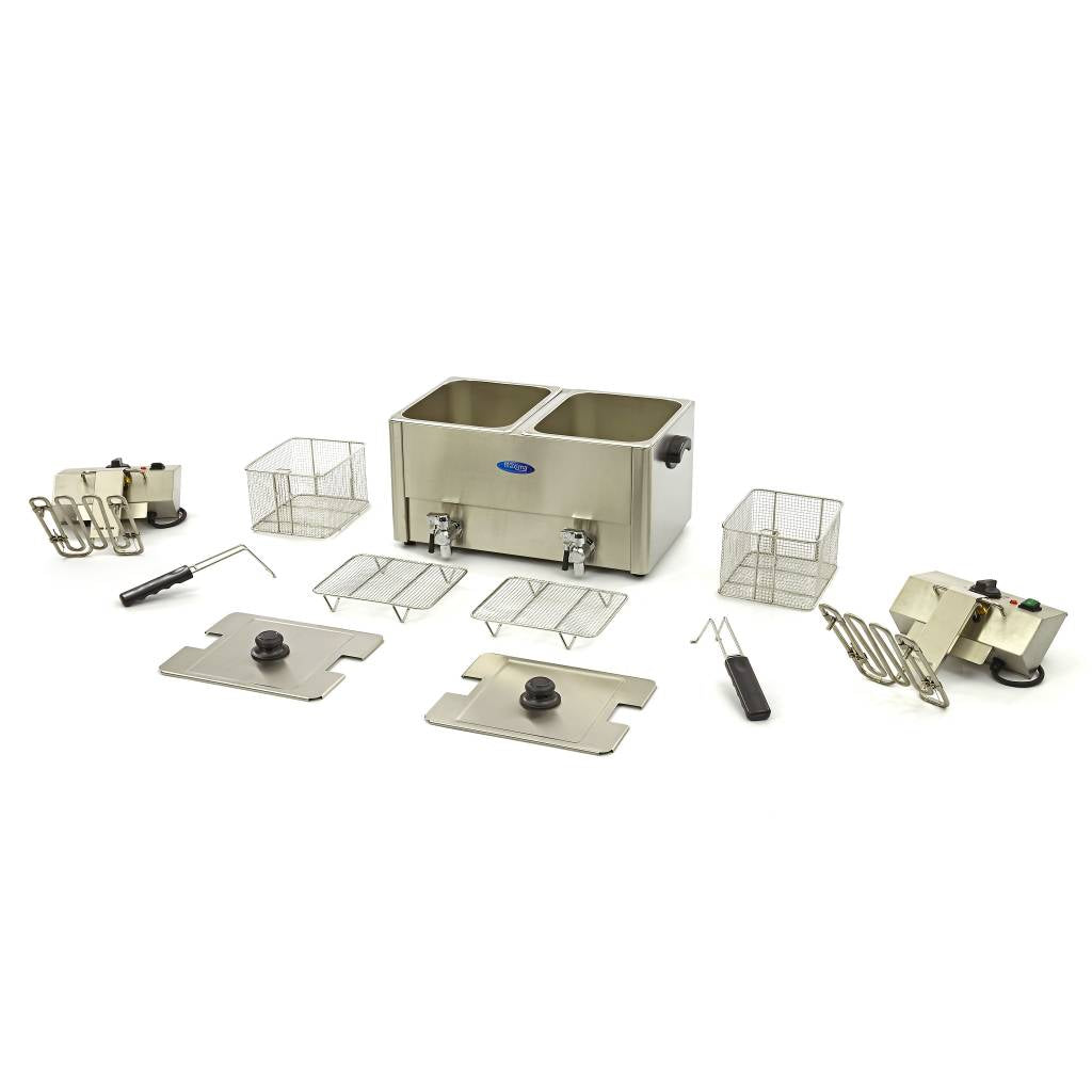 Fritteuse - Professionell - 2 x 8L - 2 Körbe - mit Ablasshahn