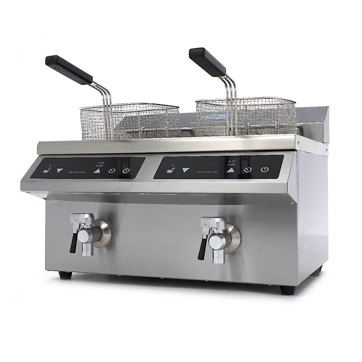 Doppel-Induktionsfritteuse - Professionell - 2 x 8L - 2 Körbe - Mit Ablasshahn