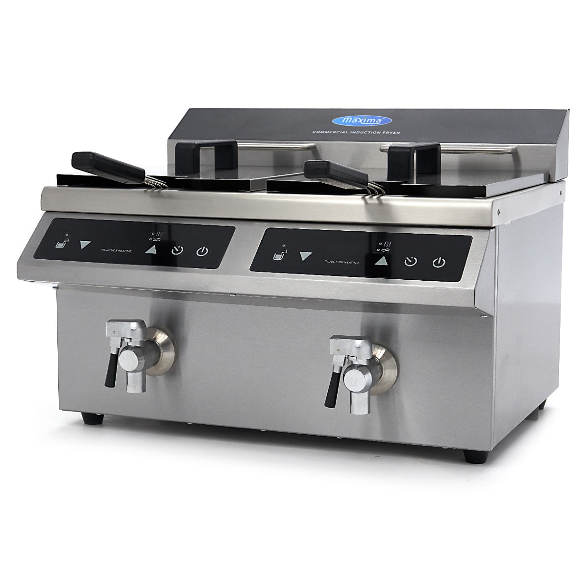 Doppel-Induktionsfritteuse - Professionell - 2 x 8L - 2 Körbe - Mit Ablasshahn