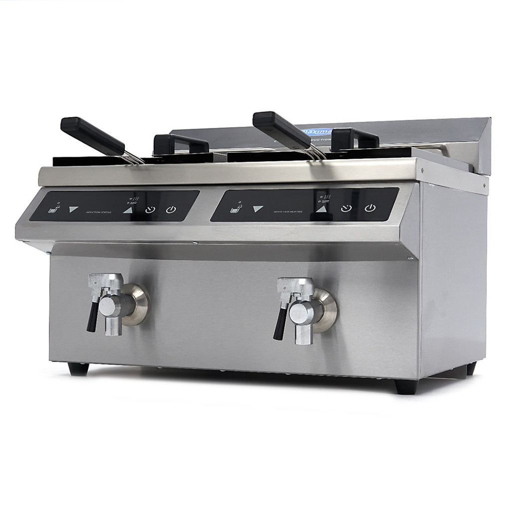 Doppel-Induktionsfritteuse - Professionell - 2 x 8L - 2 Körbe - Mit Ablasshahn