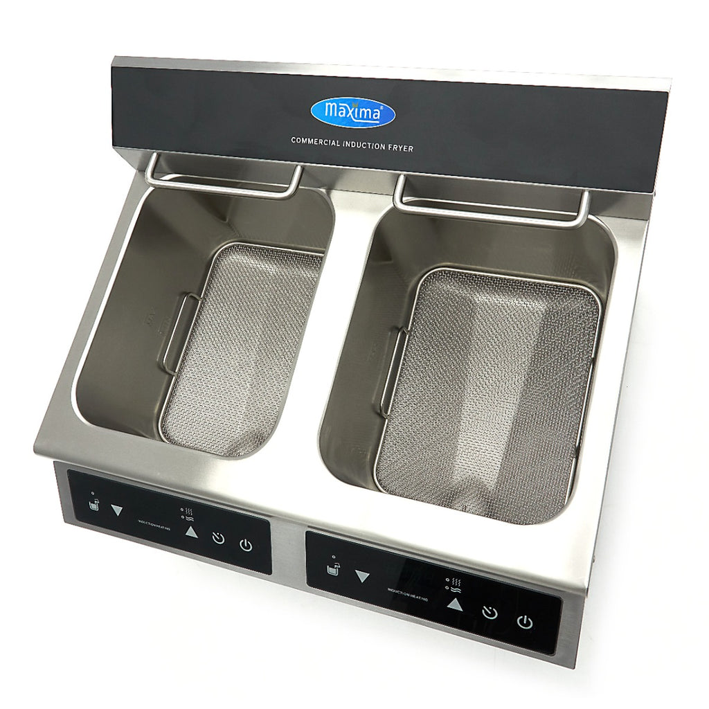 Doppel-Induktionsfritteuse - Professionell - 2 x 8L - 2 Körbe - Mit Ablasshahn