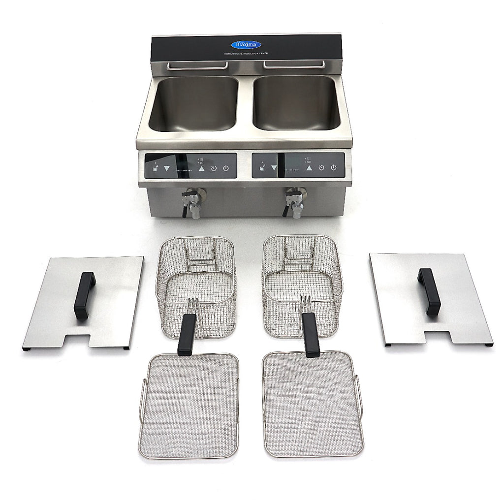 Doppel-Induktionsfritteuse - Professionell - 2 x 8L - 2 Körbe - Mit Ablasshahn