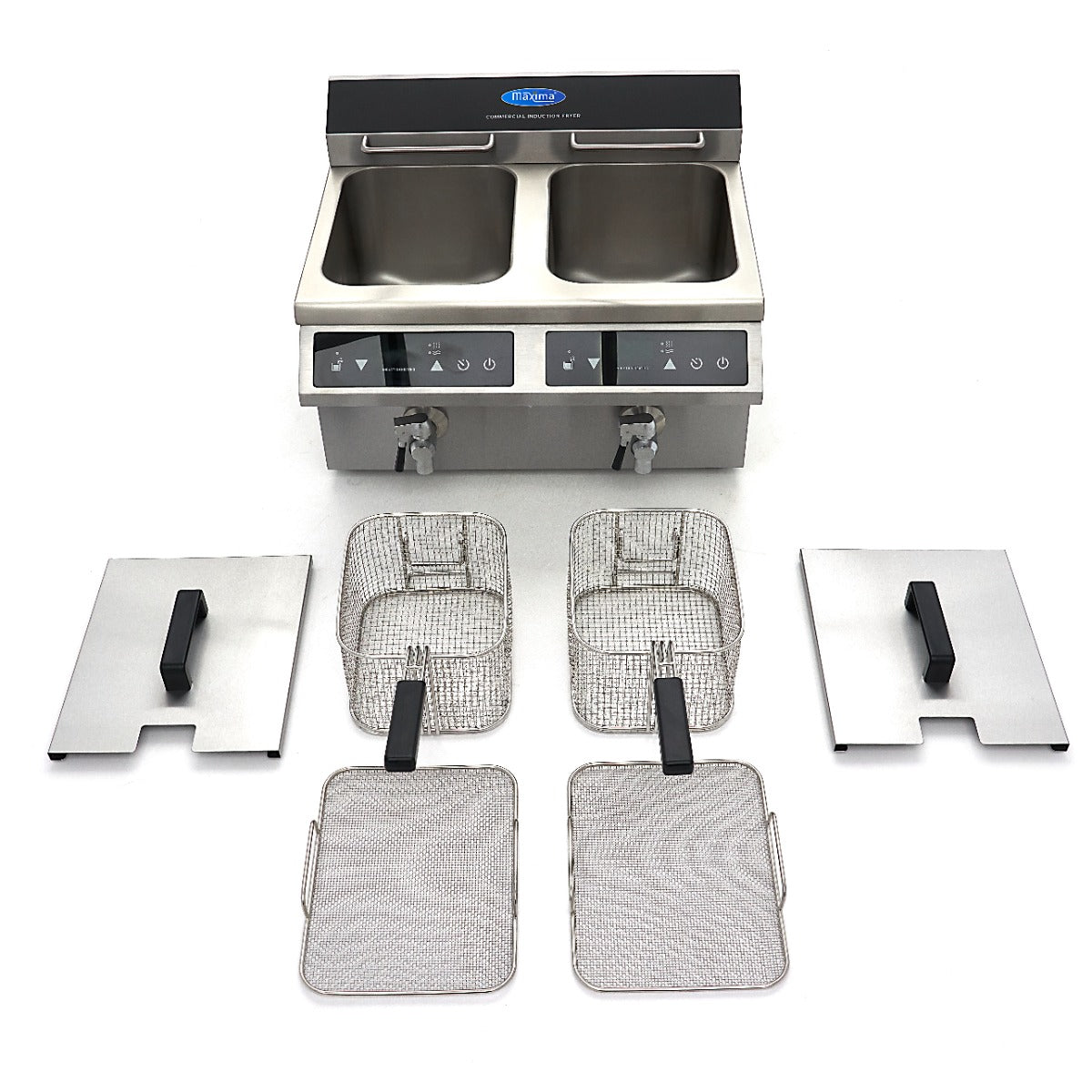 Doppel-Induktionsfritteuse - Professionell - 2 x 8L - 2 Körbe - Mit Ablasshahn