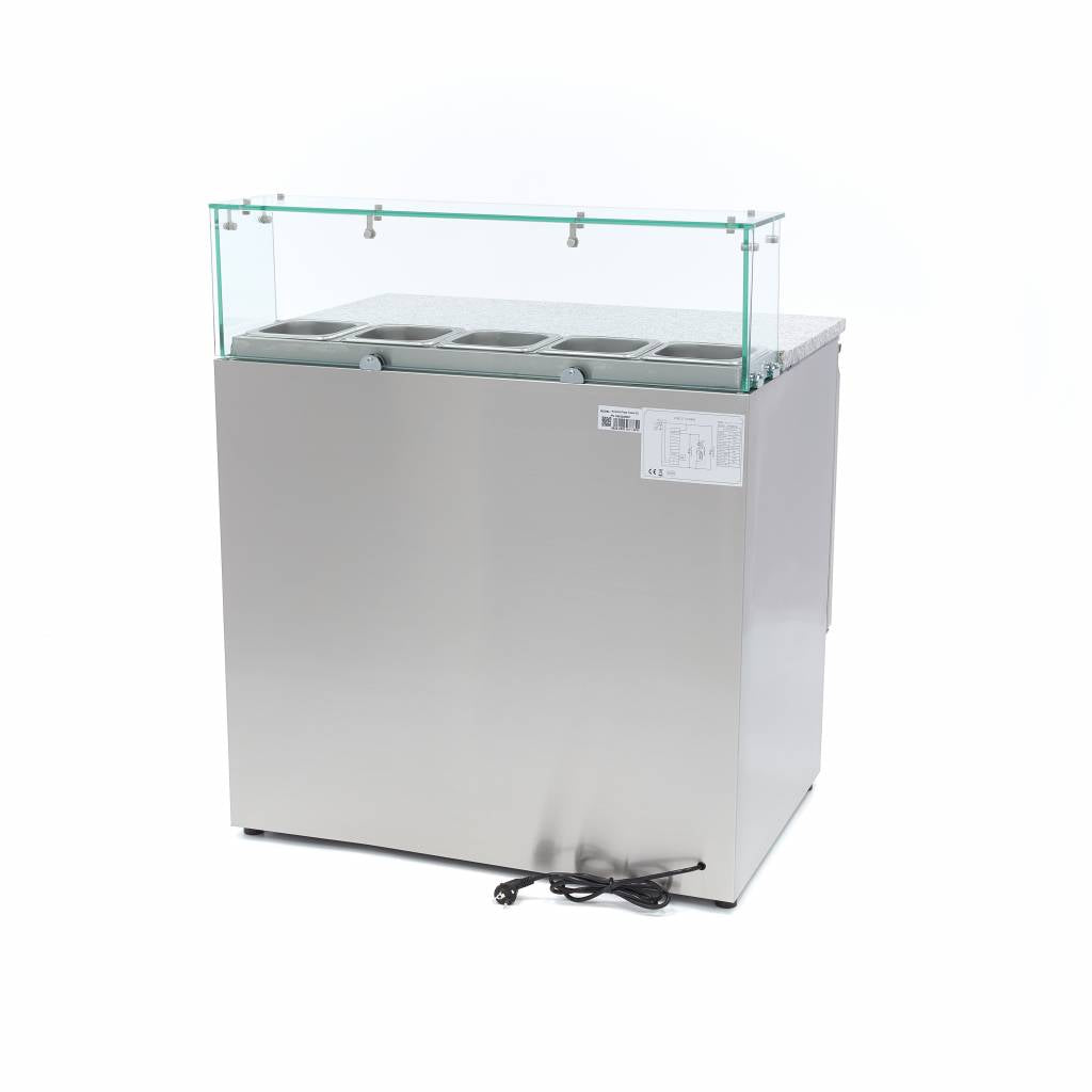 Mesas Refrigerado para Pizzas Preparacion - Profesional - 90cm - 2 Puertas - para 5 x 1/6 GN - incl Tapa de Cristal