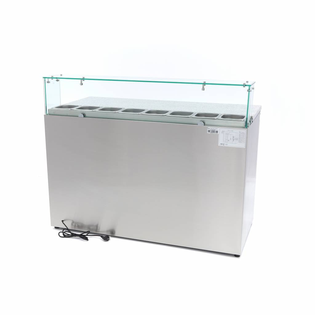 Banco refrigerato per pizza - Professionale - 137 cm - 3 porte - per 8 x GN 1/6 - con coperchio in vetro