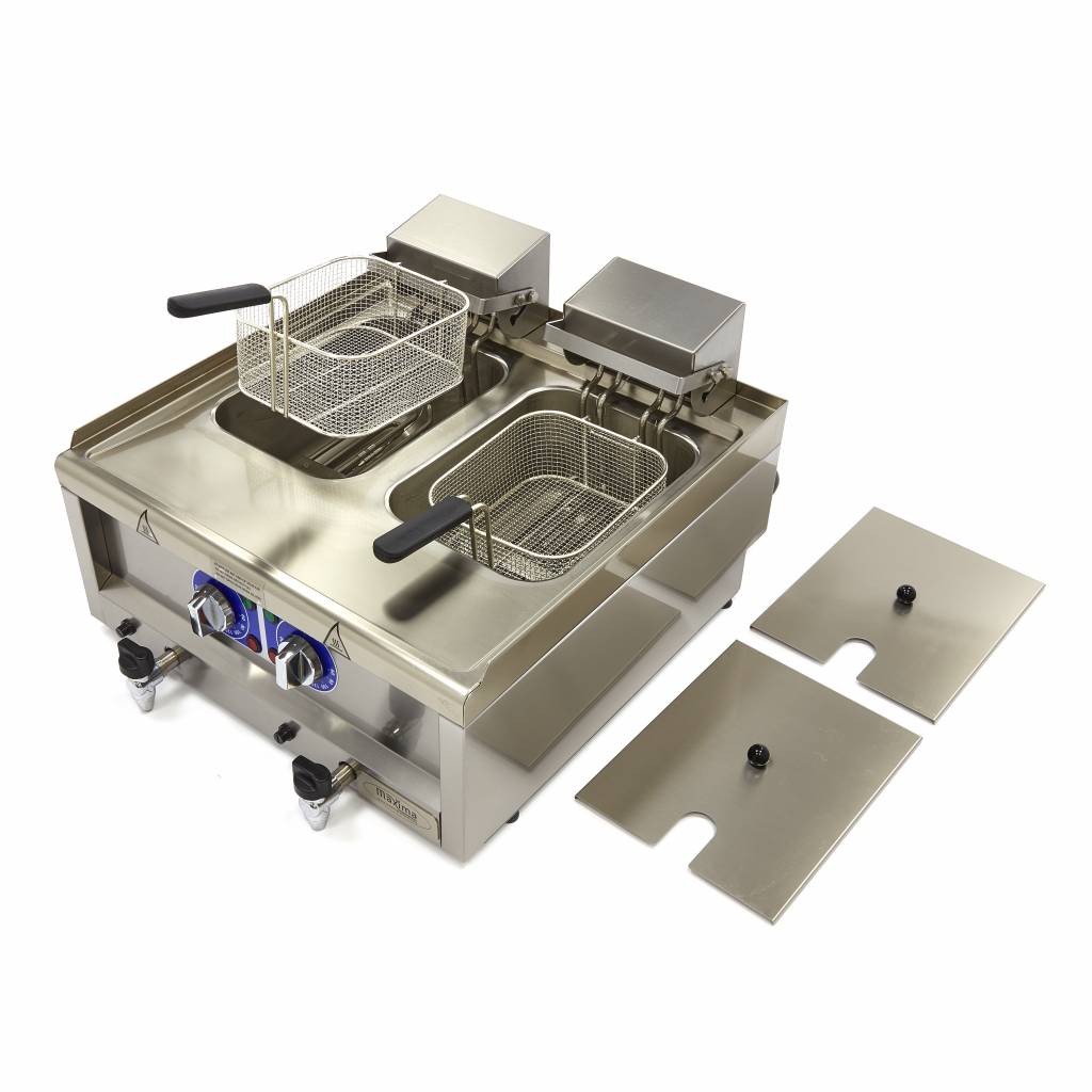 Freidora - Profesional - 2 x 10L - 2 Cestas - con Grifo de Vaciado - 400V