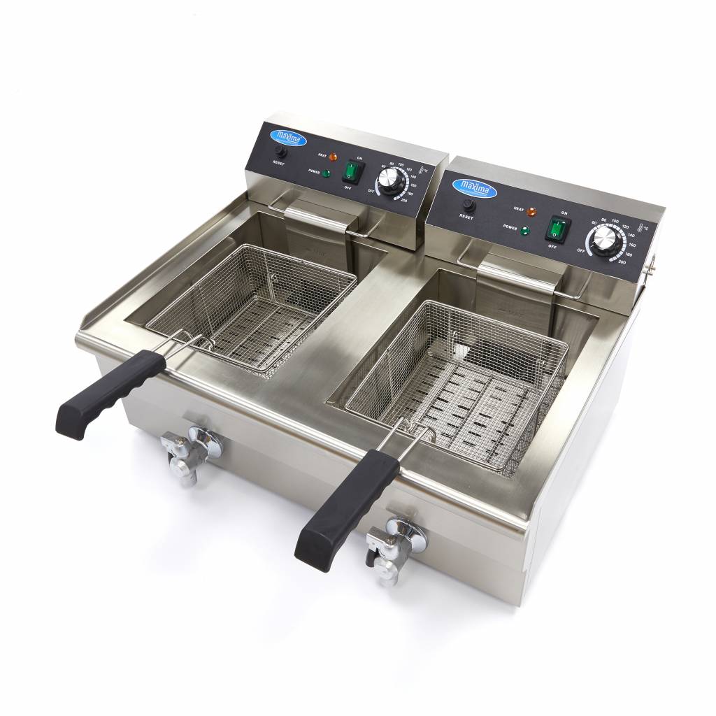 Freidora - Profesional - 2 x 16L - 2 Cestas - con Grifo de Vaciado