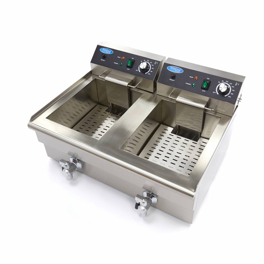 Freidora - Profesional - 2 x 16L - 2 Cestas - con Grifo de Vaciado