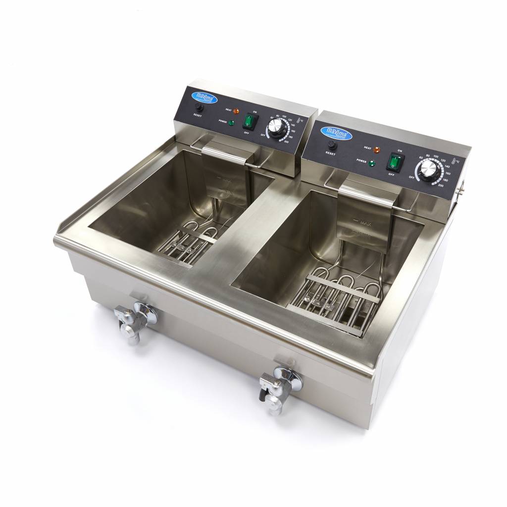 Freidora - Profesional - 2 x 16L - 2 Cestas - con Grifo de Vaciado