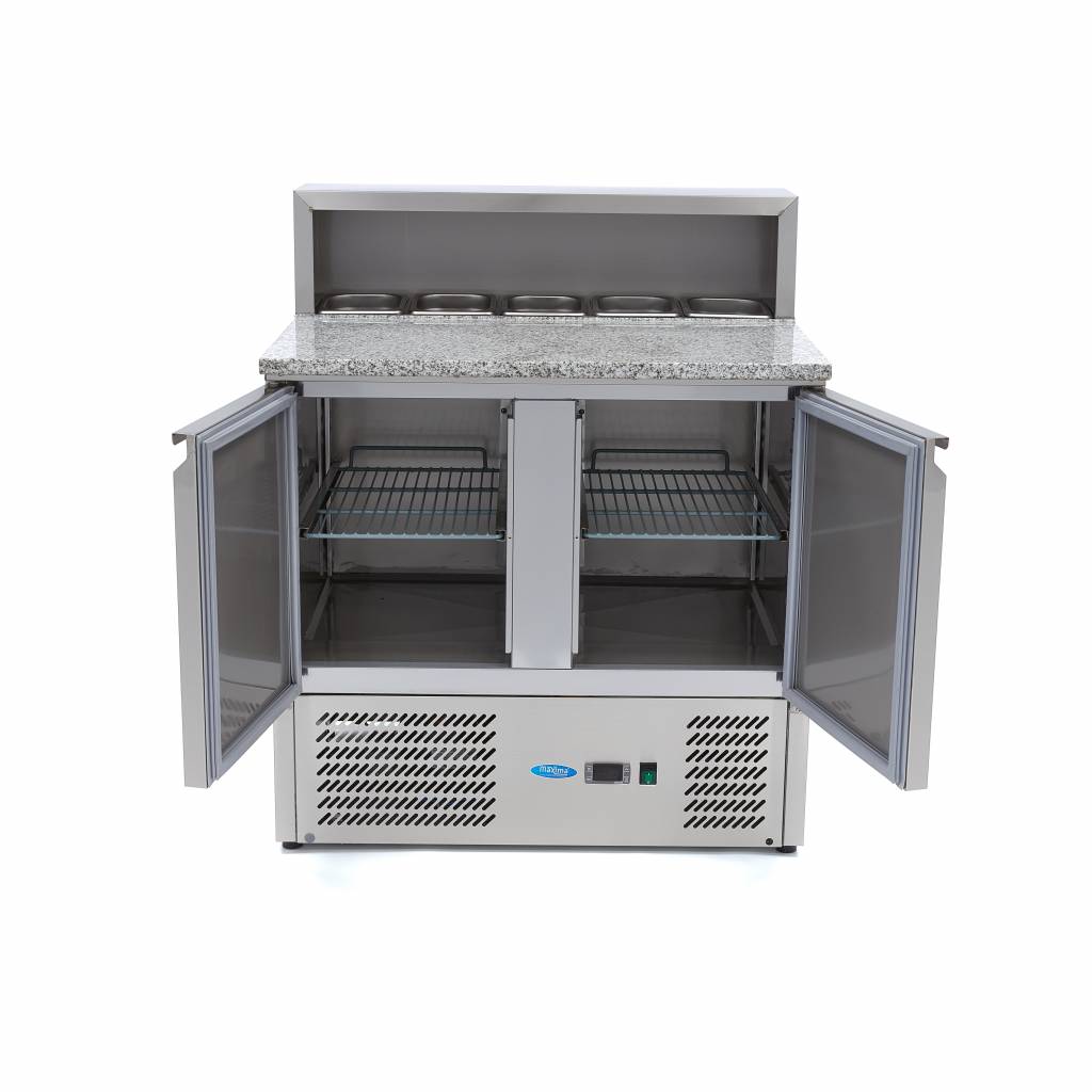 Mesas Refrigerado para Pizzas Preparacion - Profesional - 90cm - 2 Puertas - para 5 x 1/6 GN - incl Tapa de Acero Inoxidable