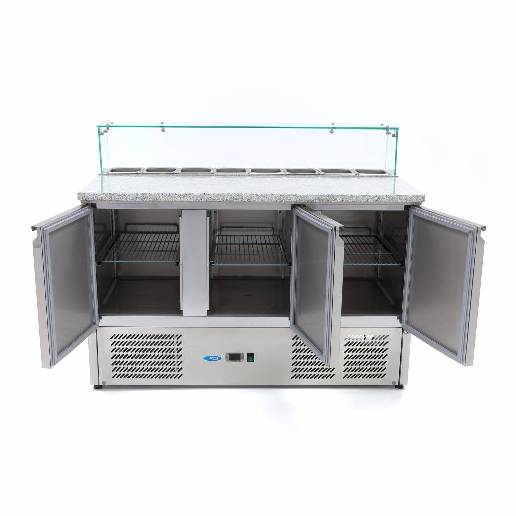 Banco refrigerato per pizza - Professionale - 137 cm - 3 porte - per 8 x GN 1/6 - con coperchio in vetro