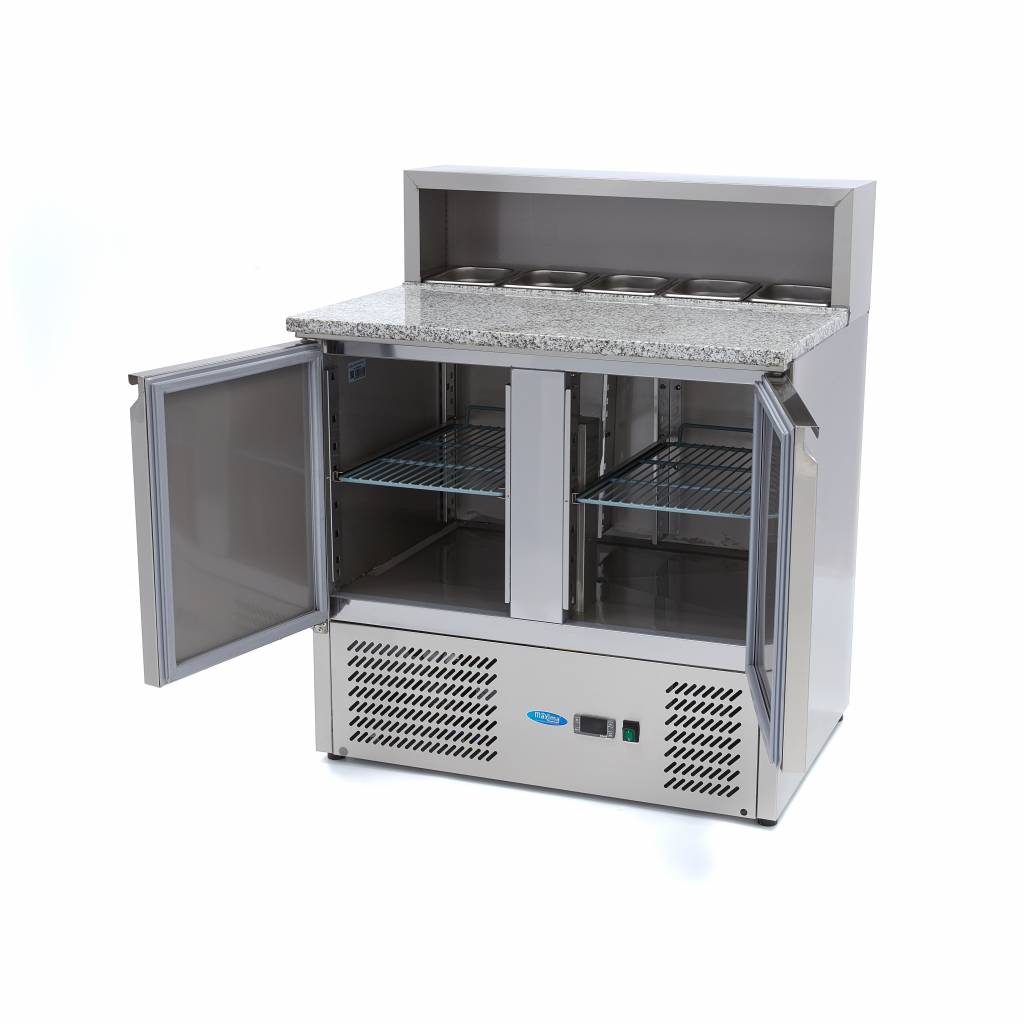 Mesas Refrigerado para Pizzas Preparacion - Profesional - 90cm - 2 Puertas - para 5 x 1/6 GN - incl Tapa de Acero Inoxidable
